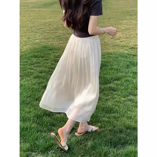 飘逸流光纱裙半身裙女春夏2026高级感小个子显瘦海边沙滩a字裙子