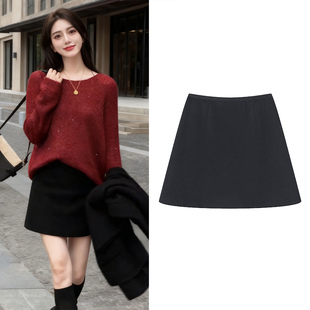绵羊毛醋酸混纺显瘦毛呢半身裙女2505秋冬新款 通勤百搭A字短裙子