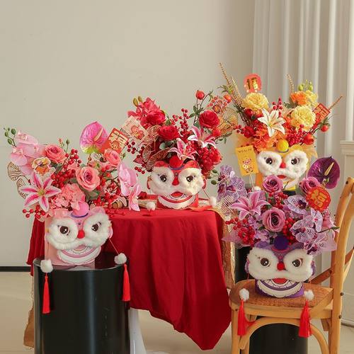 新年福桶年宵花抱抱桶柿柿如意摆件扭扭棒花束手工礼物 diy材料包