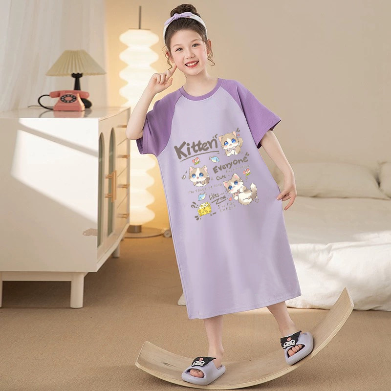 2026新款女童睡裙夏季短袖薄款儿童睡衣女孩公主风中大童家居服