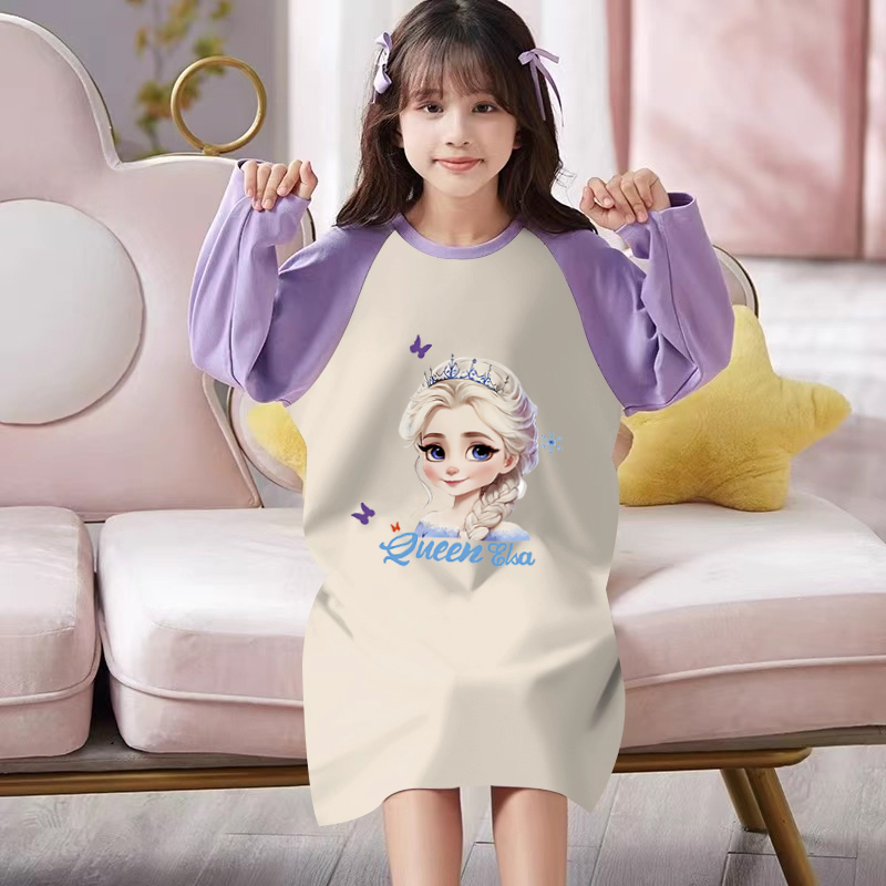上新~布拉拉女童睡裙儿童春秋季薄款长袖家居服小女孩空调服睡衣