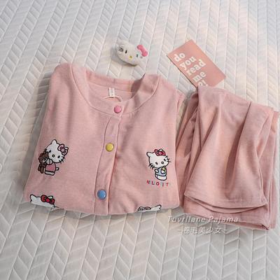 粉色HelloKitty加厚羊绒棉睡衣女春秋冬季长袖新款甜美可爱家居服