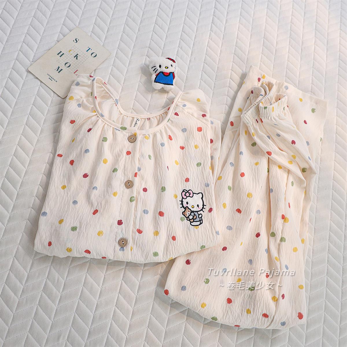 甜美波点KT猫长袖睡衣少女家居服