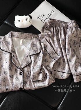 暗黑风卡通HelloKitty短袖睡衣女夏新款冰丝甜酷少女感夏天家居服