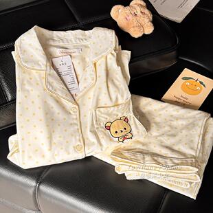 奶乎乎波点卡通轻松小熊纯棉睡衣女2026春秋季新款长袖可爱家居服