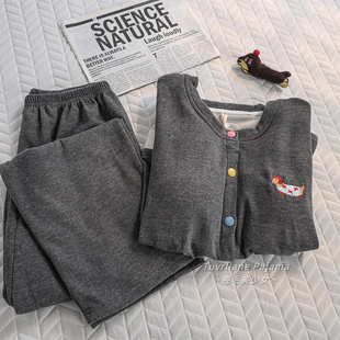 可外穿带胸垫加厚德绒保暖睡衣女秋冬季慵懒风羊绒棉家居服套装