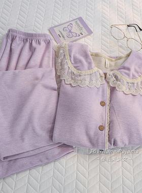 紫色甜美公主风加厚羊绒棉睡衣女2025秋冬新款娃娃领带胸垫家居服