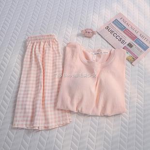 夏季 家居服 简约甜美风少女粉云朵棉短袖 睡衣女带胸垫圆领学生套装