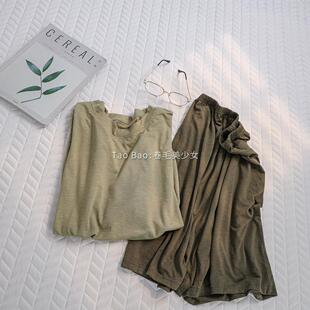 家居服 睡衣男女士森系绿套装 ins风纯色简约圆领夏季 竹节情侣短袖