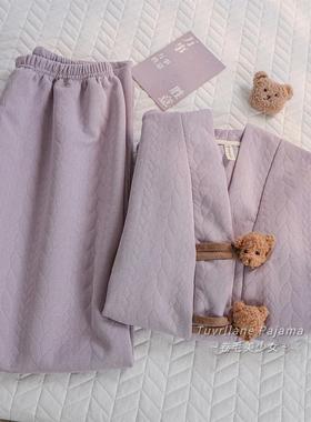 香芋紫色卡通立体小熊空气棉长袖睡衣女2025秋冬季新款加厚家居服