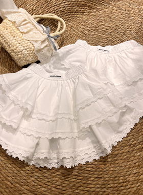 2025夏季新款女童韩版蕾丝花边白色蛋糕裙裤中大童白色蛋糕裙