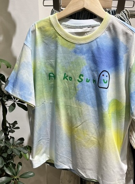 夏装童装男童女童蓝色绿色薄冰丝棉扎染短袖T恤中大童亮色短袖T恤