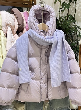 韩货冬装新款女童韩版连帽羽绒服中大童紫色潮版羽绒服面包服