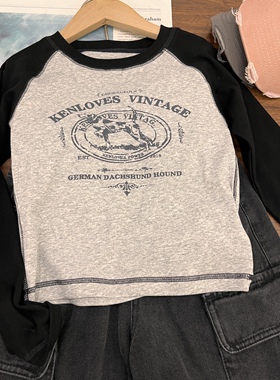 实体店童装女童黑色拼灰色打底衫儿童韩版中大童辣妹T恤薄款短版T