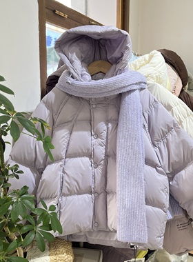 实体店冬装新款女童紫色羽绒服韩版中大童潮版龟背连帽羽绒服外套