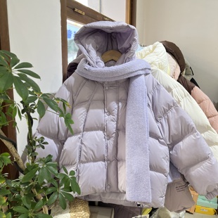 实体店冬装新款女童紫色羽绒服韩版中大童潮版龟背连帽羽绒服外套