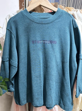 2026春装新款男童女童蓝色假两件长袖T恤中大童休闲百搭卫衣T恤