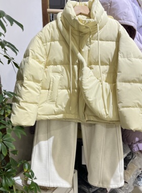 年货款韩系童装冬装新款女童鹅黄色立领羽绒服外套送包包面包服