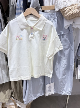 2026夏装新款女童黄色小兔子字母Polo翻领中大童设计款短袖T恤