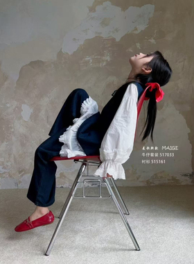 2025春季新款女童原色牛仔背心牛仔裤直筒裤白色衬衫套装