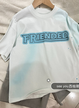 2025春夏新款男童女童韩版休闲短袖T恤中大童休闲T恤扎染绿色印花