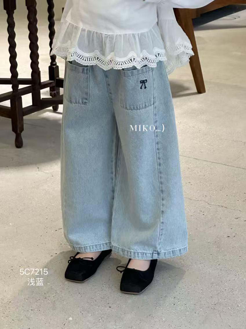 2025春季新款女童蓝色直筒裤韩版百搭牛仔裤miko大裤腿牛仔裤