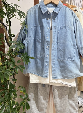 2026春装新款男童女童蓝色柔软牛仔衬衫中大童休闲百搭上衣衬衫