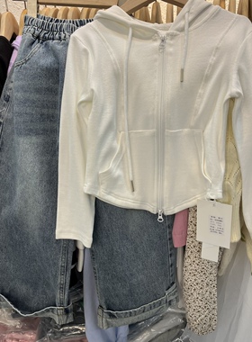 2023春款童装女童白色连帽卫衣外套韩版休闲小衫外套童趣潮品