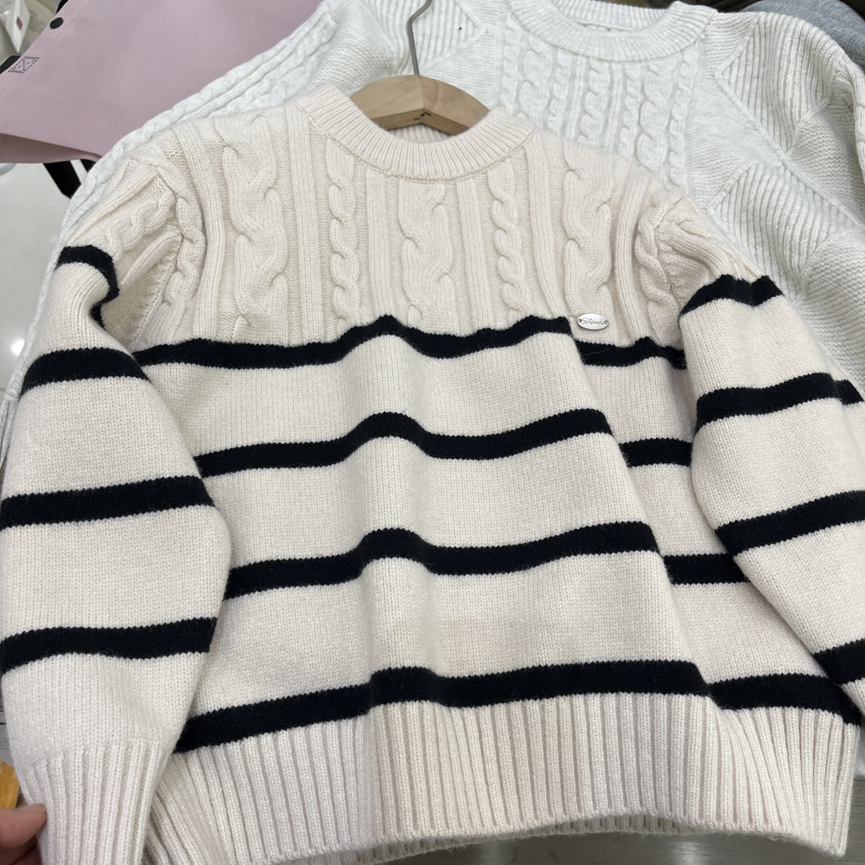 韩系童装冬装新款男童女童条纹麻花含q毛衣针织衫韩版百搭上衣