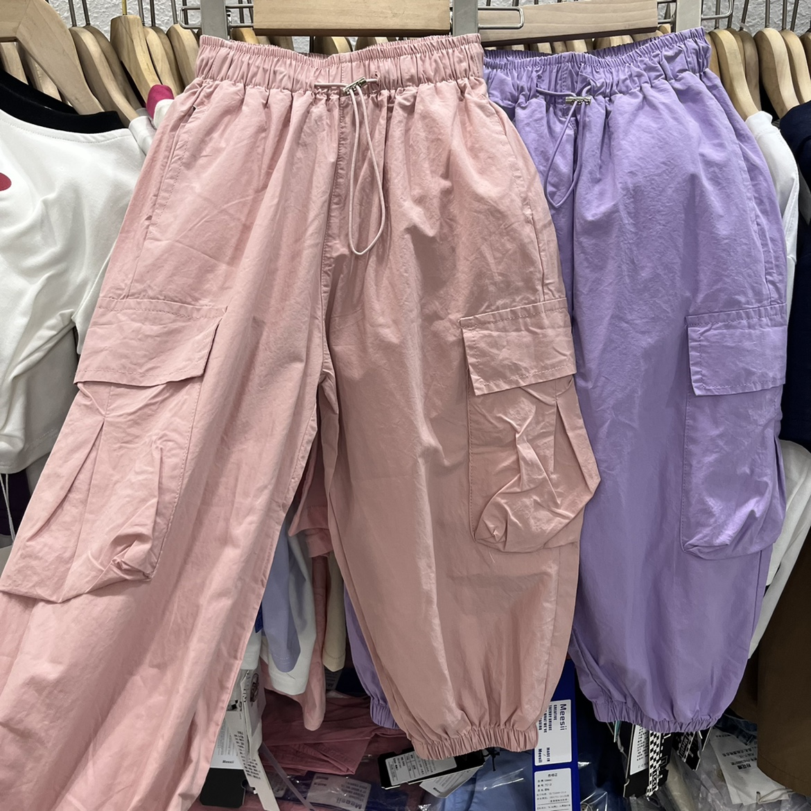 2023春夏款女童薄款纯棉工装裤粉色紫色束脚裤九分裤