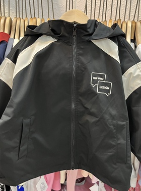 实体店童装男童女童黑色拼接米色连帽风衣外套大童韩货夹克外套秋