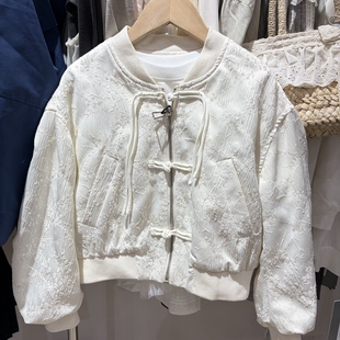 女童米白色新中式 盘扣刺绣棒球服外套中大童休闲上衣 新款 2026春装