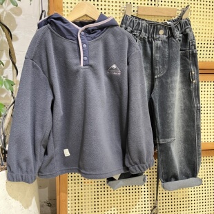 冬款新款男童女童韩版休闲双面摇粒绒连帽卫衣中大童校服神器