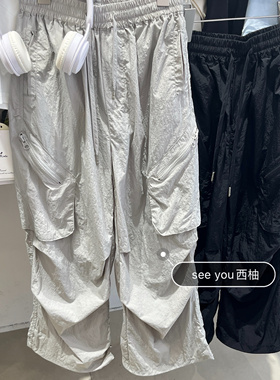 夏季新款男童女童韩版休闲百搭工装裤中大童超薄灰色黑色工装裤