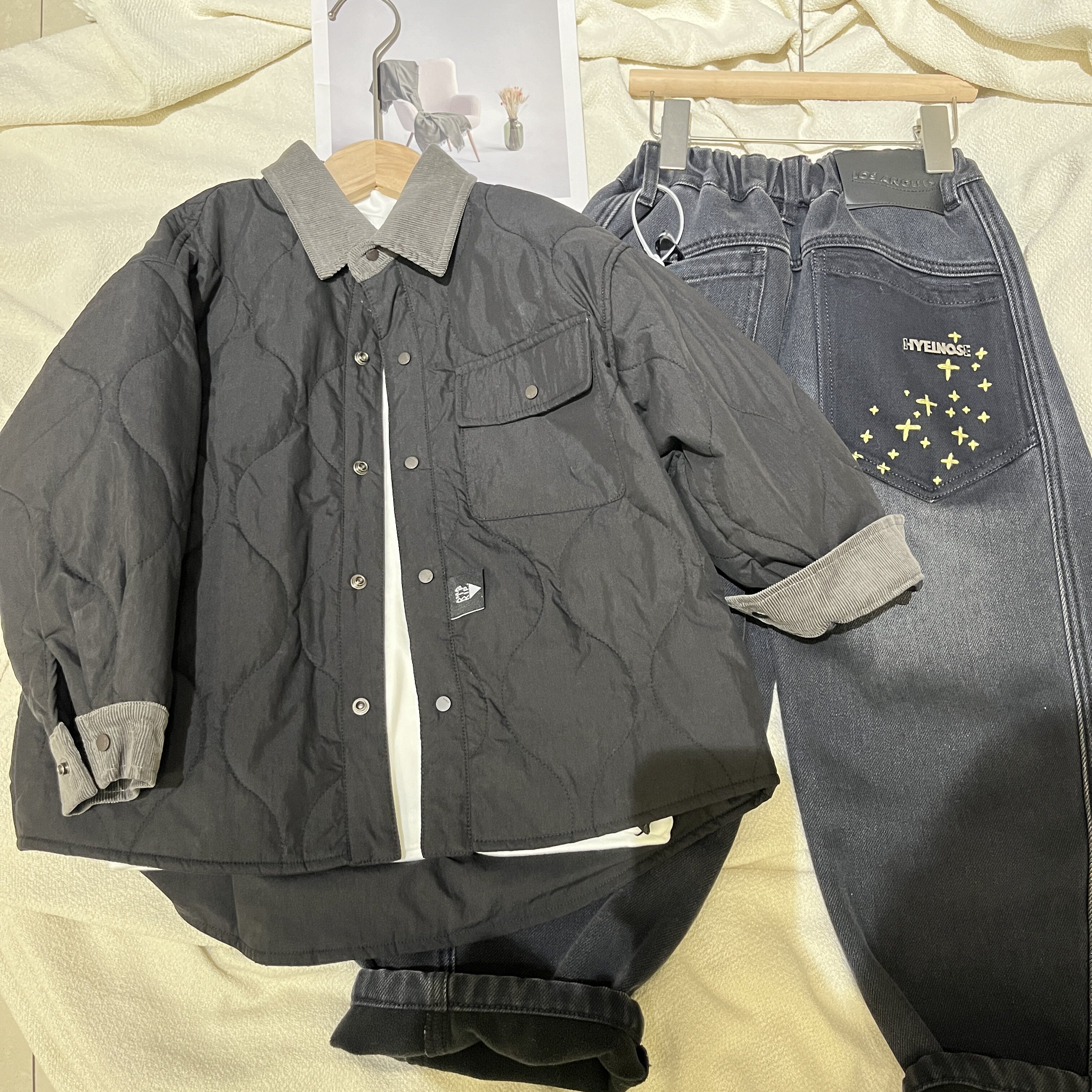 韩货冬装新款男童女童韩版休闲夹克外套中大童薄棉绗棉翻领外套