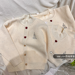 年货款毛衣新款女童针织假开衫外套中大童软糯加绒加厚毛衣打底