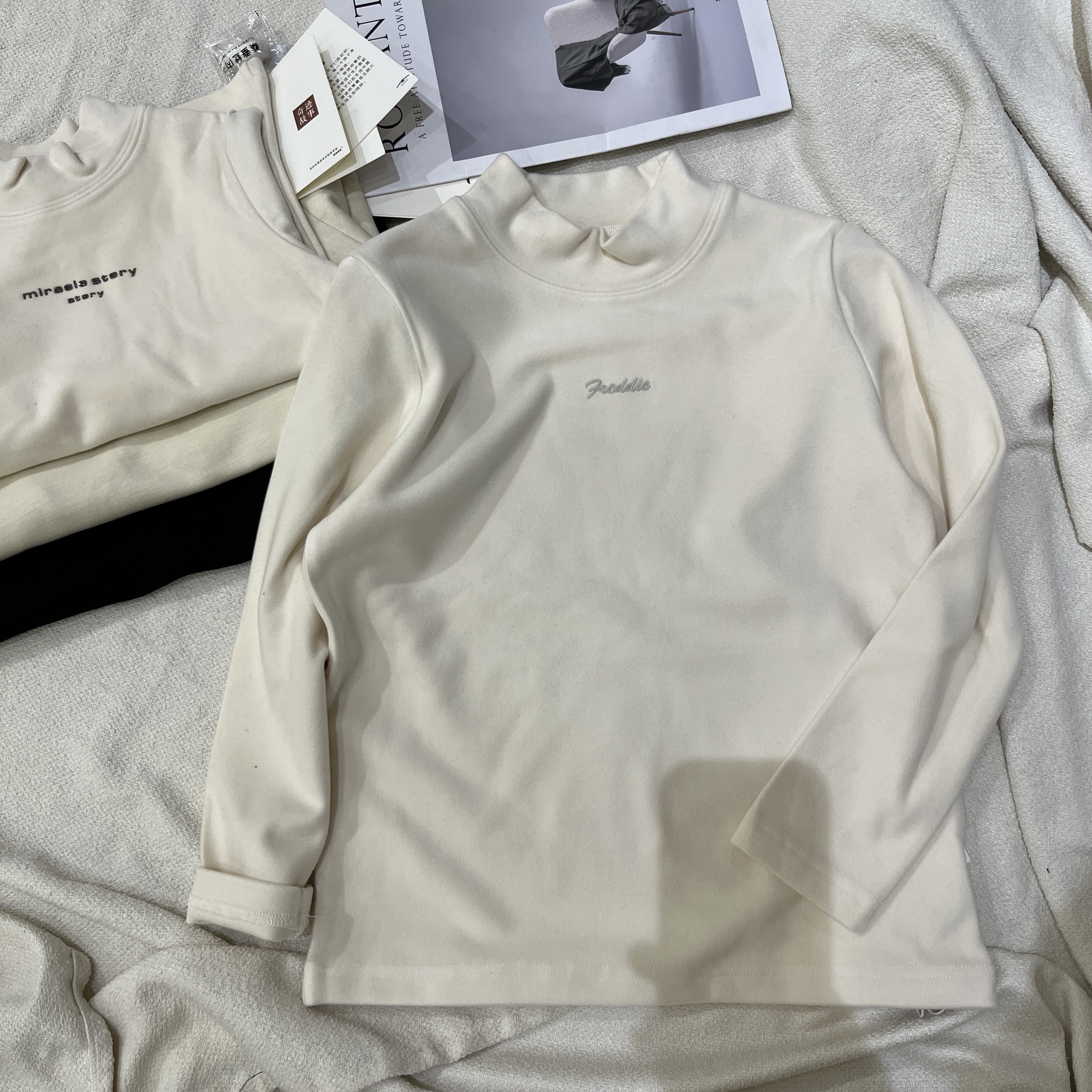 韩货冬装新款男童女童韩版半高领打底衫中大童米色保暖百搭神器