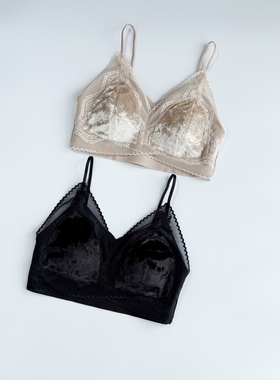 欧洲站法式性感纯欲深V蕾丝金丝绒内衣女固定杯抹胸无痕美背88673