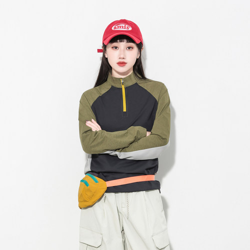 户外速干吸湿排汗半拉链女T恤