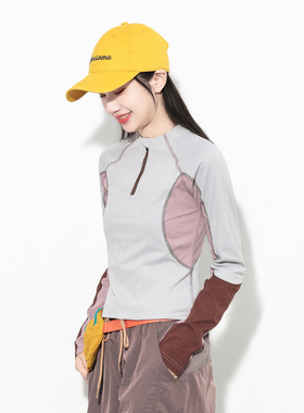 Hills Grace春秋户外撞色哈苏线速干长袖T恤女徒步登山骑行上衣
