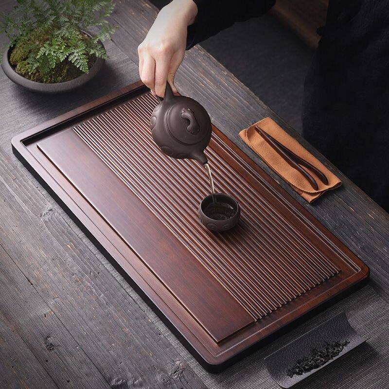 竹茶盘长方形家用办公排水式干泡盘简易托盘茶道干泡盘简约大方