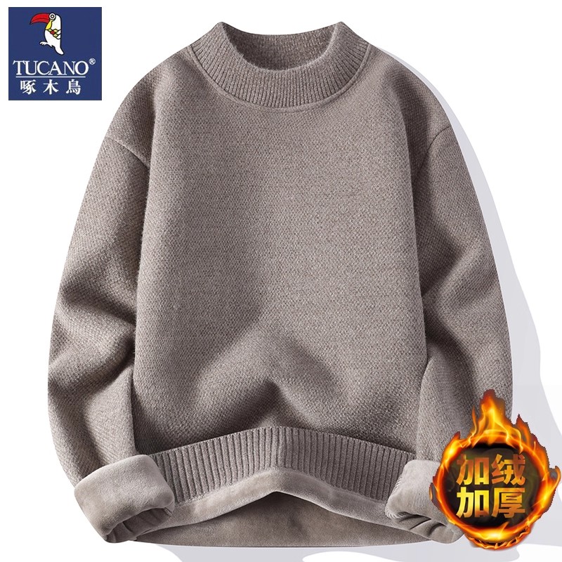 啄木鸟半高领毛衣男加绒加厚纯色
