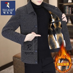 秋冬季毛呢夹克男短款青年高端帅气休闲加绒加厚呢子大衣外套冬装
