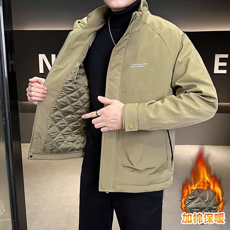 啄木鸟男装夹克外套秋冬新款立领时尚百搭加棉加厚二棉工装夹克潮