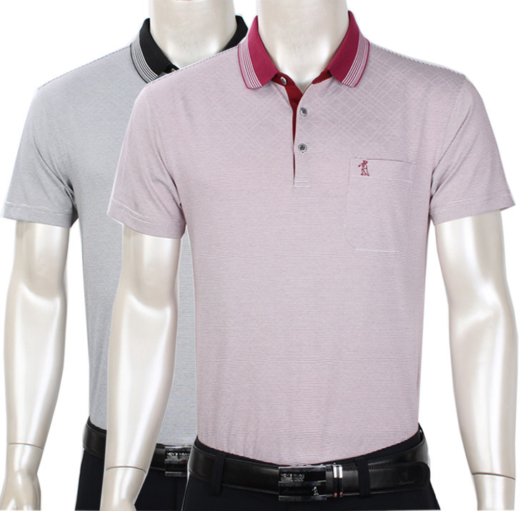 啄木鸟男装 夏季中年短袖衫 男士翻领休闲口袋t恤免烫处理红色