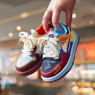 儿童板鞋2025年新款春秋季女童鞋系鞋带鸳鸯鞋男童鞋子双色鞋潮牌