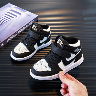 儿童板鞋2025新款男童鞋子街舞鞋高帮加绒鞋二棉熊猫鞋女童运动鞋