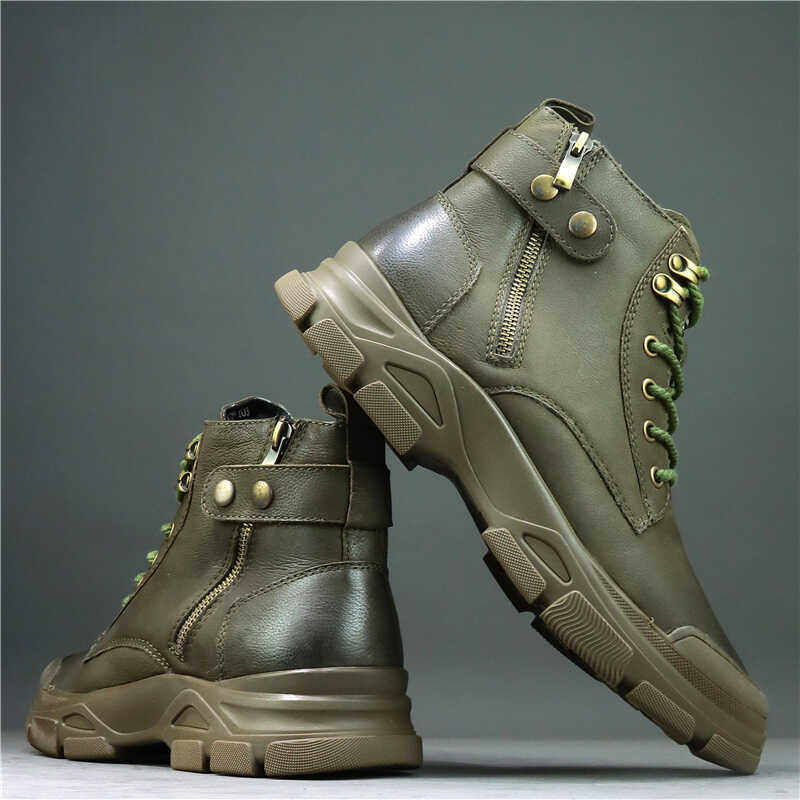 冬季加绒羊毛保暖棉鞋头层牛皮广州手工鞋英伦复古风马丁靴男皮靴