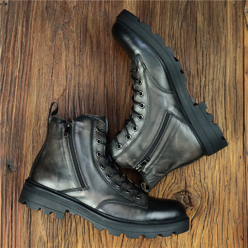 头层牛皮欧式双拉链马丁靴