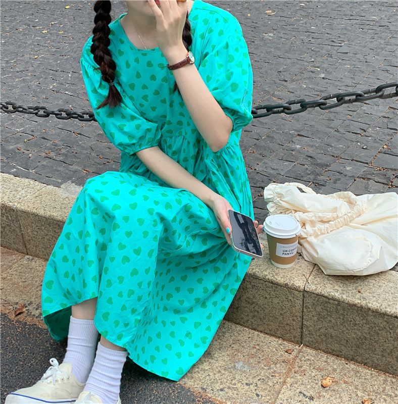 Pink love doll dress women's small foreign style age reducing bubble sleeve skirt